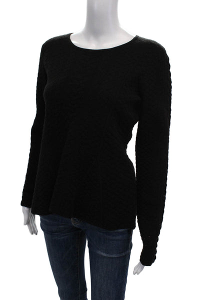 Josie Natori Women's Round Neck Textured Pullover Sweater Black Size L