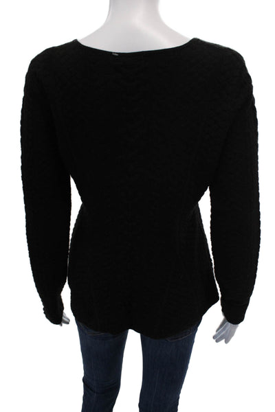 Josie Natori Women's Round Neck Textured Pullover Sweater Black Size L