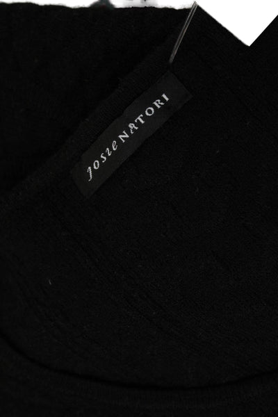 Josie Natori Women's Round Neck Textured Pullover Sweater Black Size L