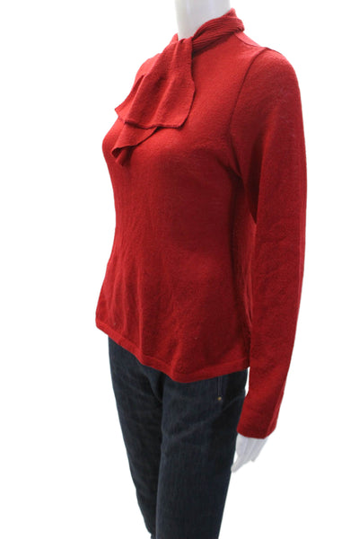 Dries Van Noten Womens Wool Short Sleeve V-neck Tie Front Top Red Size L