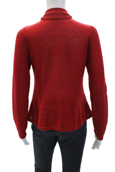 Dries Van Noten Womens Wool Short Sleeve V-neck Tie Front Top Red Size L
