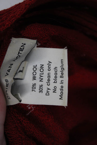 Dries Van Noten Womens Wool Short Sleeve V-neck Tie Front Top Red Size L