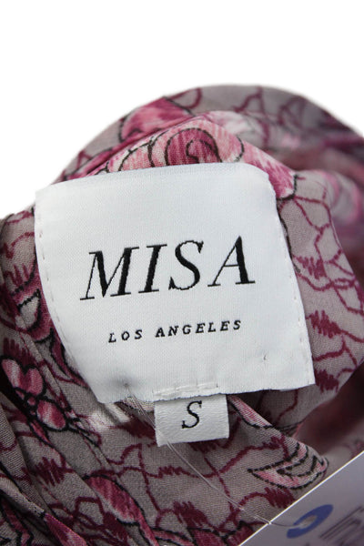 Misa Womens Long Sleeve Crew Neck Floral Maxi Dress Gray Purple Size Small
