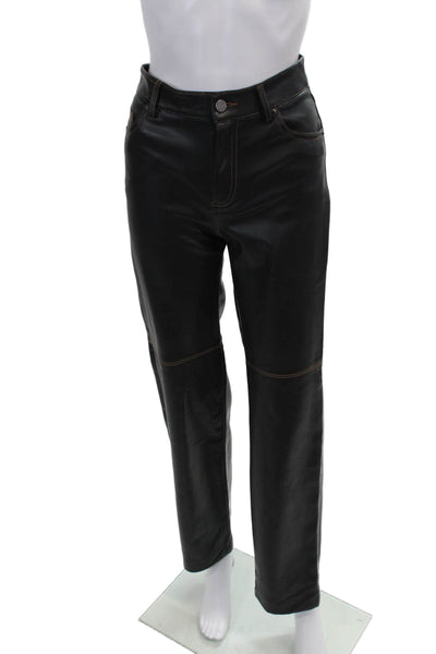 Pull & Bear Womens Faux Leather High Rise Straight Leg Pants Black Size S