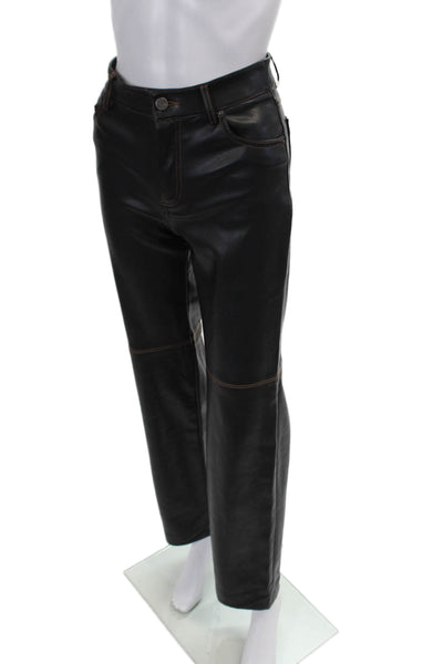 Pull & Bear Womens Faux Leather High Rise Straight Leg Pants Black Size S