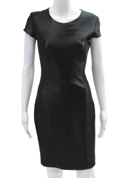 L Agence Womens Back Zip Short Sleeve Crew Neck Sheath Dress Black Size 4