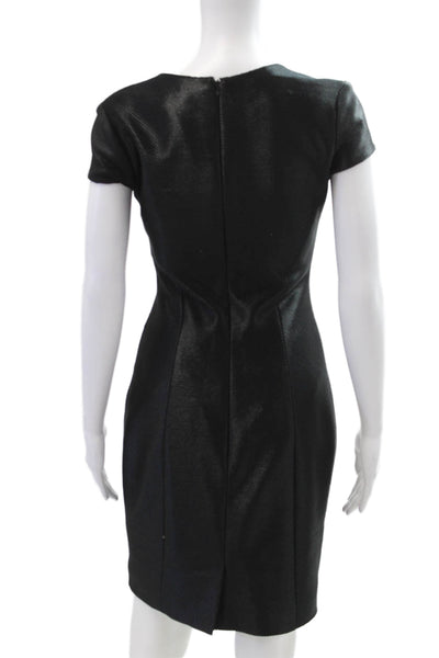 L Agence Womens Back Zip Short Sleeve Crew Neck Sheath Dress Black Size 4
