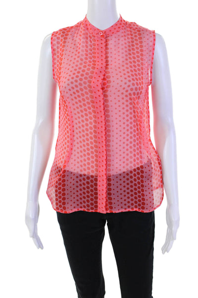 Equipment Femme Womens Button Front Crew Neck Silk Polka Dot Top Orange Size XS