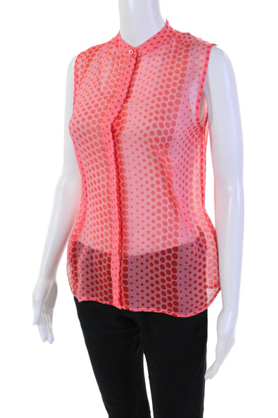 Equipment Femme Womens Button Front Crew Neck Silk Polka Dot Top Orange Size XS