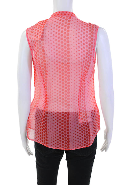 Equipment Femme Womens Button Front Crew Neck Silk Polka Dot Top Orange Size XS