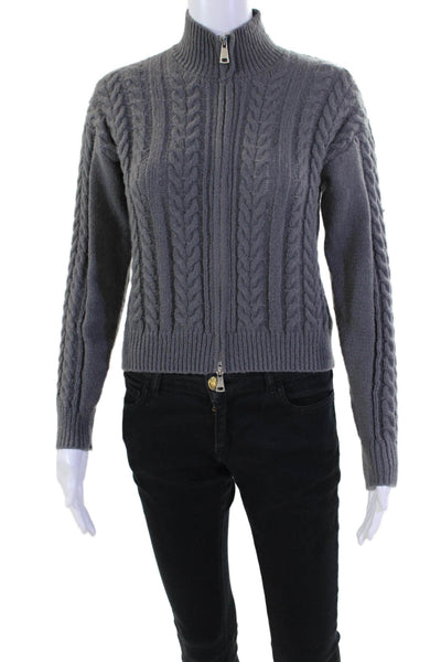 BLANKNYC Womens Cable Knit Full Zipper Turtleneck Sweater Gray Size Extra Small