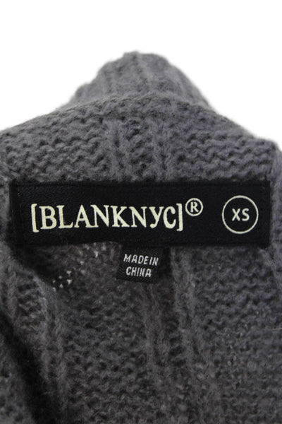 BLANKNYC Womens Cable Knit Full Zipper Turtleneck Sweater Gray Size Extra Small