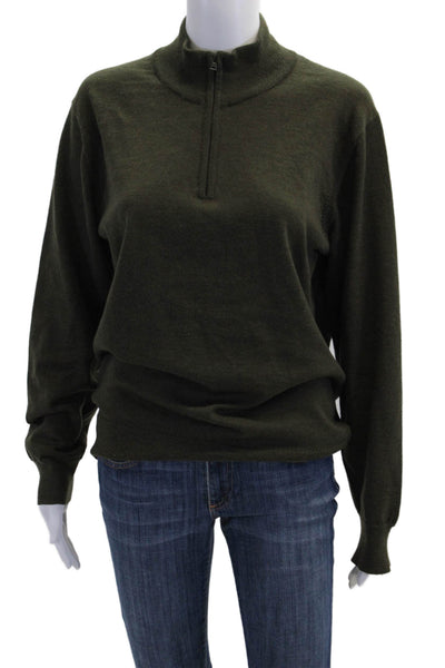 Pink Womens Wool Long Sleeve Half Zip Kitted Pullover Sweater Green Size L