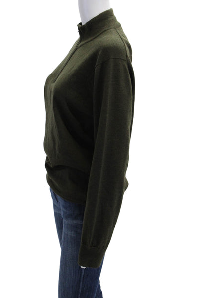 Pink Womens Wool Long Sleeve Half Zip Kitted Pullover Sweater Green Size L
