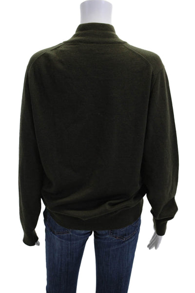 Pink Womens Wool Long Sleeve Half Zip Kitted Pullover Sweater Green Size L