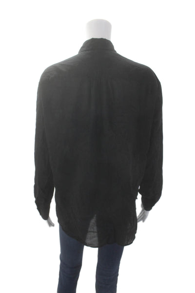 Nili Lotan Womens Cotton Pleated Neckline Button Down Blouse Black Size XS