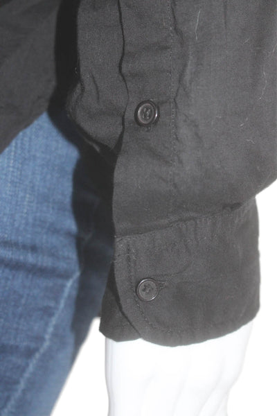 Nili Lotan Womens Cotton Pleated Neckline Button Down Blouse Black Size XS