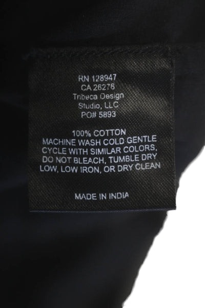 Nili Lotan Womens Cotton Pleated Neckline Button Down Blouse Black Size XS