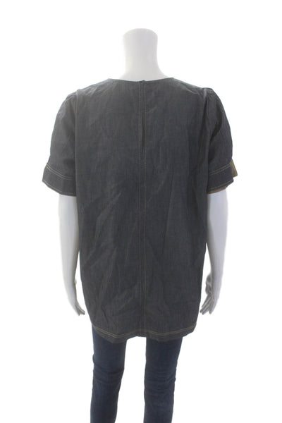 Gilmar Womens Cotton Rhinestone Cuff Detail Short Sleeve Blouse Gray Size EUR 44