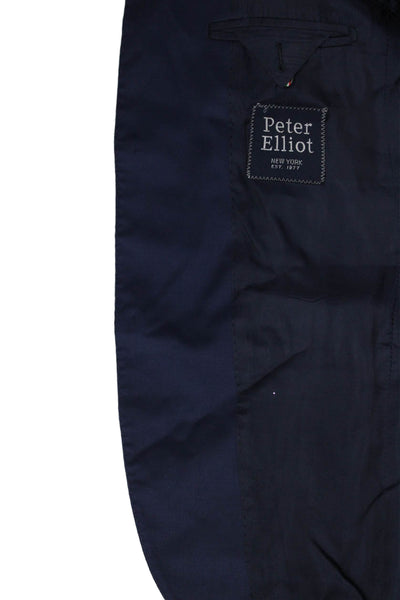 Peter Elliot Mens Wool Two Button Four Pocket Flat Front Suit Blue Size 34