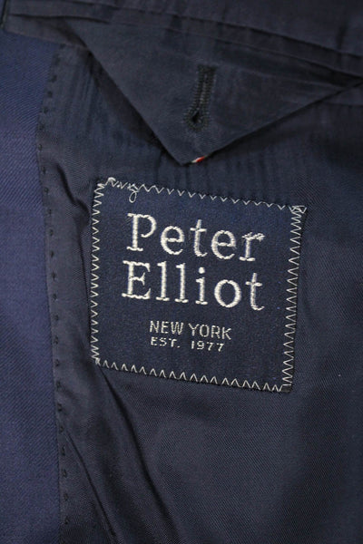 Peter Elliot Mens Wool Two Button Four Pocket Flat Front Suit Blue Size 34