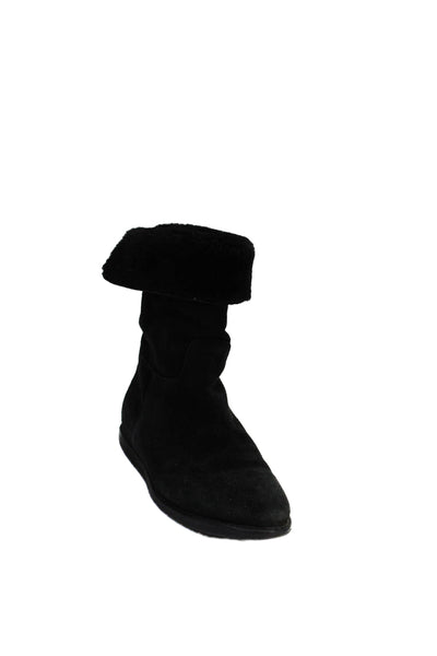 Ferragamo Womens Suede Shearling Lined Slip On Boots Black Size 7