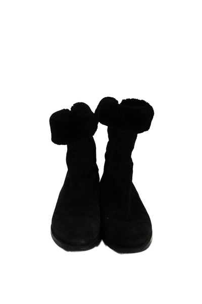 Ferragamo Womens Suede Shearling Lined Slip On Boots Black Size 7