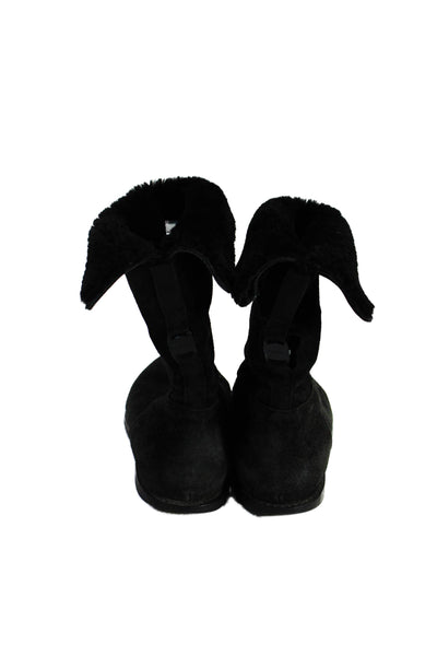 Ferragamo Womens Suede Shearling Lined Slip On Boots Black Size 7
