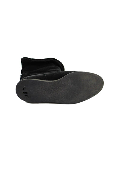 Ferragamo Womens Suede Shearling Lined Slip On Boots Black Size 7