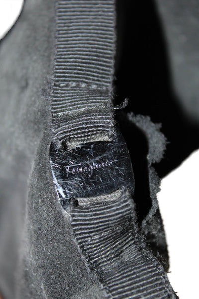 Ferragamo Womens Suede Shearling Lined Slip On Boots Black Size 7