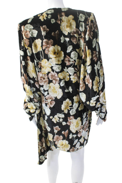 Saint Laurent Womens Long Sleeve Crew Neck Floral Velvet Dress Black Multi FR 36