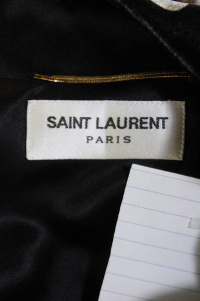 Saint Laurent Womens Long Sleeve Crew Neck Floral Velvet Dress Black Multi FR 36