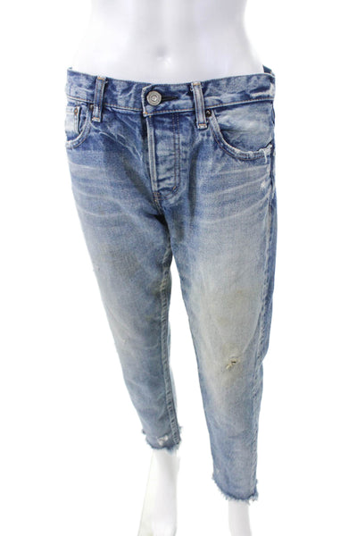 Moussy Women's Button Fly Distress Raw Hem Straight Leg Denim Pants Size 27