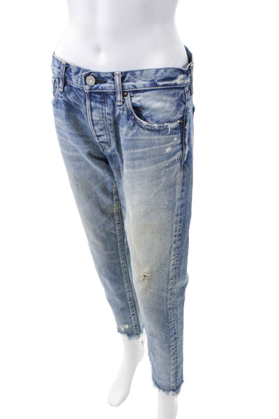 Moussy Women's Button Fly Distress Raw Hem Straight Leg Denim Pants Size 27