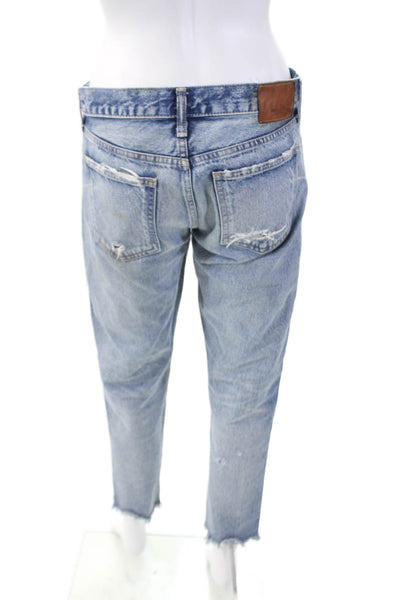 Moussy Women's Button Fly Distress Raw Hem Straight Leg Denim Pants Size 27