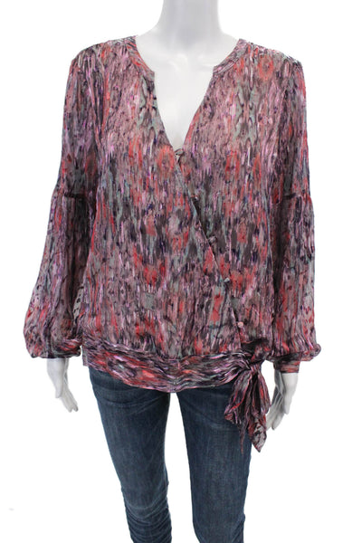 Parker Womens Silk Batik Print Long Sleeves Blouse Multi Colored Size Large