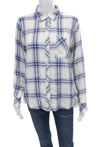 Rails Womens Plaid Button Down Hunter Shirt White Sapphire Blue Size Small