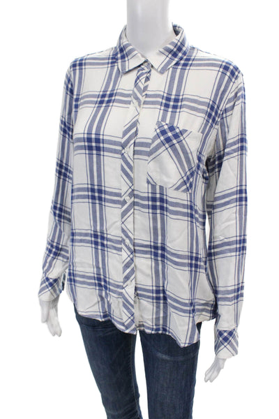 Rails Womens Plaid Button Down Hunter Shirt White Sapphire Blue Size Small
