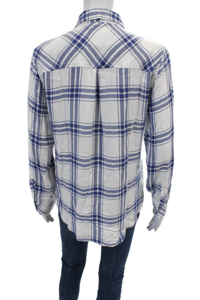Rails Womens Plaid Button Down Hunter Shirt White Sapphire Blue Size Small