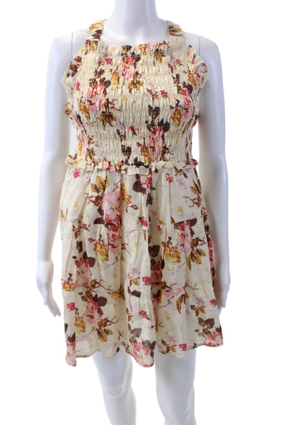 Sea New York Girls Smocked Floral Backless A Line Dress Beige Size 10