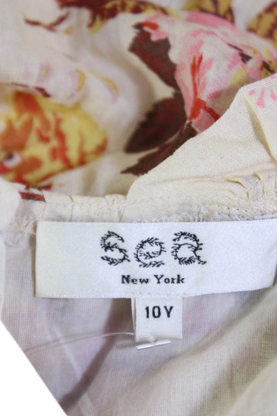 Sea New York Girls Smocked Floral Backless A Line Dress Beige Size 10