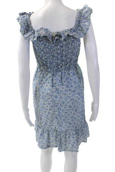 Sea New York Girls Cotton Floral Smocked Ruffle Trim Sundress Blue Size 10