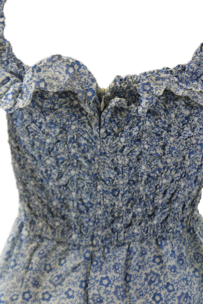 Sea New York Girls Cotton Floral Smocked Ruffle Trim Sundress Blue Size 10