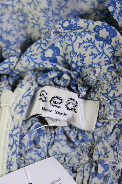 Sea New York Girls Cotton Floral Smocked Ruffle Trim Sundress Blue Size 10