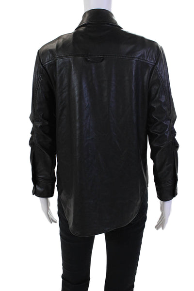 Jonathan Simkhai Womens Vegan Leather Collared Button Up Blouse Top Black Size S