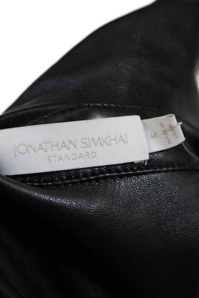 Jonathan Simkhai Womens Vegan Leather Collared Button Up Blouse Top Black Size S