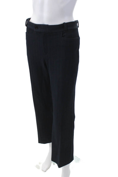 Joseph Womens Zipper Fly High Rise Pleated Pinstriped Pants Navy Blue Size FR 42