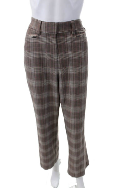 Drew Womens Zipper Fly High Rise Wide Leg Plaid Pants Brown White Size 10