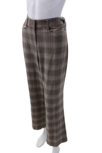 Drew Womens Zipper Fly High Rise Wide Leg Plaid Pants Brown White Size 10