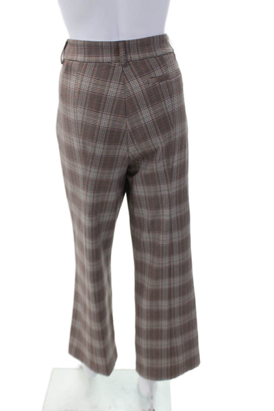 Drew Womens Zipper Fly High Rise Wide Leg Plaid Pants Brown White Size 10